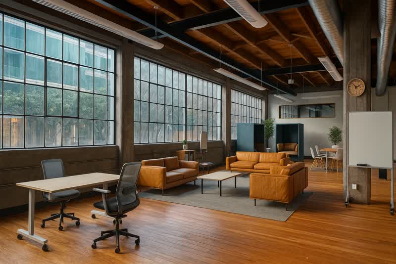 Open office + leather lounge