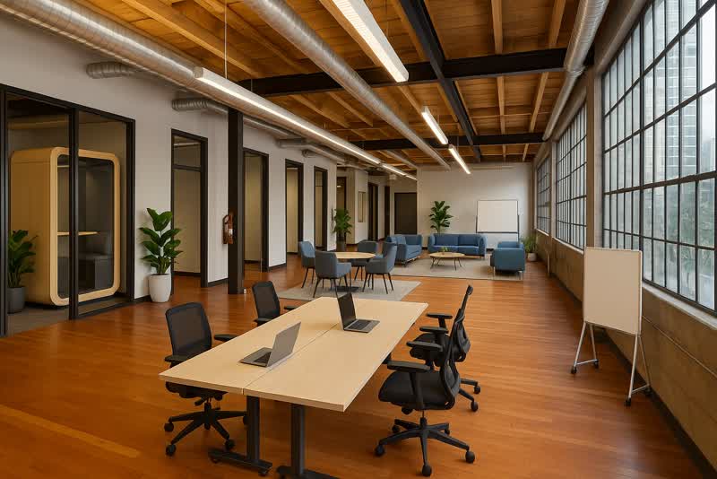 Open office + blue lounge