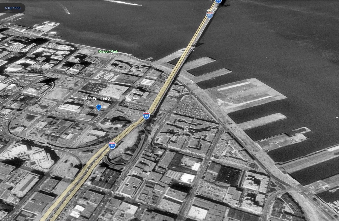 Fremont and Harrison in 1993 before the surrounding high-rises